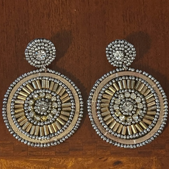 Jewelry - Bohemian Beaded Rhinestone Round Drop Lightweight Pierced Gold, Silver Earrings